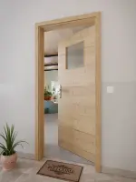 CloseUp-Milieuansicht von GARANT Wohnungseingangstür Quer Authentic Risseiche CePaL mit Lichtausschnitt LA-9