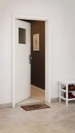 CloseUp-Milieuansicht von GARANT Wohnungseingangstür Weißlack 9010 GHK08 mit Lichtausschnitt LA-9