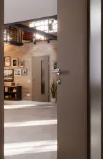 Detail-Milieuansicht von Taupe RAL 7048 LA 24 bandseitig Mattlack Basic Innentür - Huga