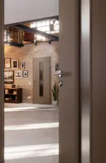 CloseUp-Milieuansicht von Taupe RAL 7048 LA 24 mittig Mattlack Basic Innentür - Huga