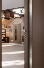 Detail-Milieuansicht von Taupe RAL 7048 LA 24 schlossseitig Mattlack Basic Innentür - Huga