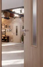 CloseUp-Milieuansicht von Eiche grau LA 4 mittig Basic Durat Innentür - Huga