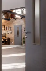 CloseUp-Milieuansicht von Strukturiert Hygge Grau LA 4 mittig Basic Innentür - Huga