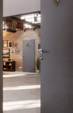 CloseUp-Milieuansicht von Strukturiert Hygge Grau LA 6 Raute Basic Innentür - Huga