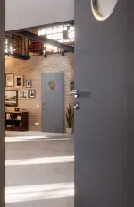 CloseUp-Milieuansicht von Cotton like Hygge Grau LA Bullauge Basic Innentür - Huga