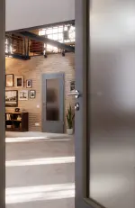 CloseUp-Milieuansicht von Strukturiert Hygge Grau LA-DIN Basic Innentür - Huga