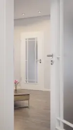 CloseUp-Milieuansicht von HUGA Innentür Landhaus 1 Weißlack Classic mit Lichtausschnitt LA Lugano