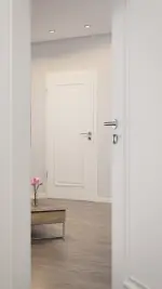 CloseUp-Milieuansicht von Landhaus 1 Classic Durat Verkehrsweiß RAL 9016 Innentür - Huga