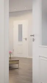 CloseUp-Milieuansicht von Landhaus 5 LA Classic Durat Verkehrsweiß RAL 9016 Innentür - Huga