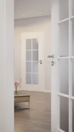 CloseUp-Milieuansicht von HUGA Innentür Kontur 1 Weißlack Classic mit Lichtausschnitt LA Sprosse 2/4