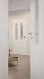 CloseUp-Milieuansicht von LEBO Innentür Country 40 Weißlack mit Lichtausschnitt 2 LA oben