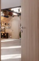 CloseUp-Milieuansicht von HUGA Innentür-Set Eiche grau Basic Durat stumpfeinschlagend mit Zarge und Drücker