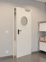 CloseUp-Milieuansicht von Innentür-Set Stahl mit Feuerschutzfunktion T30-1 FSA-62 mit Rundverglasung inkl. Blockzarge - Teckentrup