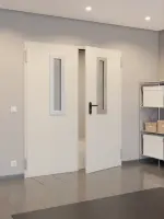 CloseUp-Milieuansicht vom Flur von TECKENTRUP Komplettset 2-flg. Stahl Mehrzwecktür dw 42-2 mit Rechteckverglasung Ausschnitt 1 inkl. Eckzarge