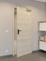 CloseUp-Milieuansicht von HÖRMANN Rauchschutztür Gebürstete Lärche hell quer Duradecor ProLine 