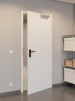 CloseUp-Milieuansicht von JELD-WEN Rauchschutztür Grauweiß Optima DuriTop CPL