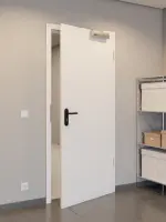 CloseUp-Milieuansicht von JELD-WEN Rauchschutztür Samtesche Weiß DuriTop CPL