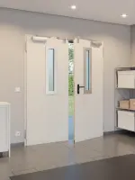 CloseUp-Milieuansicht von TECKENTRUP Außentür-Set 2-flg. Stahl mit Feuerschutzfunktion EI2 30-C5-SA 62-2 mit Rechteckverglasung Ausschnitt 1 inkl. Eckzarge