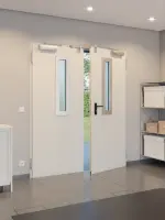 CloseUp-Milieuansicht von TECKENTRUP Außentür-Set 2-flg. Stahl mit Feuerschutzfunktion EI2 30-C5-SA 62-2 mit Rechteckverglasung Ausschnitt 1 inkl. Eck- und Ergänzungszarge