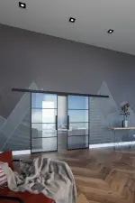 Main-Milieuansicht ERKELENZ Schiebetür-Set 2-flg. SteelLine Stahl Lofttür mit Sprossen 0-3 inkl. Schiebetürsystem Klassik