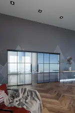 Main-Milieuansicht ERKELENZ Schiebetür-Set 2-flg. SteelLine Stahl Lofttür mit Sprossen 1-2 inkl. Schiebetürsystem Klassik mit zwei Seitenteilen