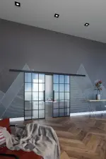 Main-Milieuansicht ERKELENZ Schiebetür-Set 2-flg. SteelLine Stahl Lofttür mit Sprossen 2-4 inkl. Schiebetürsystem Klassik