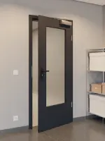 CloseUp-Milieuansicht von GARANT Rauchschutztür Matt RAL 9005 G-TEC mit Lichtausschnitt LA-DIN