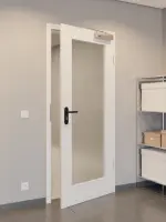 CloseUp-Milieuansicht von GARANT Rauchschutztür Matt Weißlack 9016 G-TEC mit Lichtausschnitt LA-2
