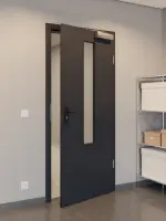 CloseUp-Milieuansicht von GARANT Rauchschutztür Matt RAL 9005 G-TEC mit Lichtausschnitt LA-5 mittig