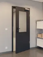 CloseUp-Milieuansicht von GARANT Rauchschutztür Matt RAL 9005 G-TEC mit Lichtausschnitt LA-6