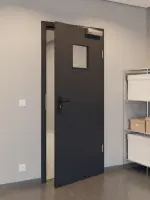 CloseUp-Milieuansicht von GARANT Rauchschutztür Matt RAL 9005 G-TEC mit Lichtausschnitt LA-7