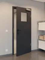 CloseUp-Milieuansicht von GARANT Rauchschutztür Matt RAL 9005 G-TEC mit Lichtausschnitt LA-9