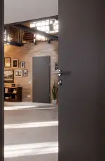 CloseUp-Milieuansicht von Huga Innentür Hygge grau RAL 7037 Duradecor ProLine