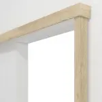 Detailansicht von Schiebetürsystem Eiche Cleveland Dekorfolie vor der Wand laufend ohne Zarge