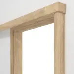 Detailansicht von Schiebetürsystem Eiche Karlstad Dekorfolie vor der Wand laufend mit Zarge