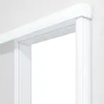 Detailansicht von Schiebetürsystem Weiß Dekorfolie vor der Wand laufend mit Zarge