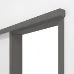 Detailansicht von Huga Schiebetürsystem vor der Wand laufend Hygge grau RAL 7037 Duradecor mit Zarge