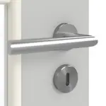 Detailansicht der Oberfläche von GARANT Doppelflügeltür inkl. Zarge D92-60 Dove Grey Resopal mit Lichtausschnitt LA-DIN Sprosse SP10