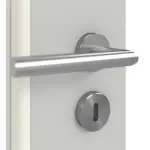 Detailansicht der Oberfläche von GARANT Doppelflügeltür inkl. Zarge D92-60 Dove Grey Resopal mit Lichtausschnitt LA-DIN Sprosse SP2