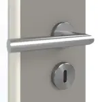 Detailansicht der Oberfläche von GARANT Doppelflügeltür inkl. Zarge U12115SD Platingrau GHK08 mit Lichtausschnitt LA-DIN