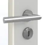 Detailansicht der Oberfläche von GARANT Doppelflügeltür inkl. Zarge D92-60 Dove Grey Resopal mit Lichtausschnitt LA-4 schlossseitig