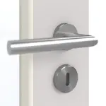 Detailansicht der Oberfläche von GARANT Doppelflügeltür inkl. Zarge U12188SD Lichtgrau GHK08 mit Lichtausschnitt LA-4 schlossseitig