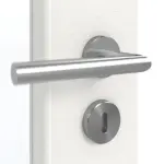 Detailansicht der Oberfläche von GARANT Doppelflügeltür inkl. Zarge Quer Authentic Bianco CPL mit Lichtausschnitt LA-5 schlossseitig