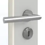 Detailansicht der Oberfläche von GARANT Doppelflügeltür inkl. Zarge D92-60 Dove Grey Resopal mit Lichtausschnitt LA-5 schlossseitig