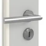 Detailansicht der Oberfläche von GARANT Doppelflügeltür inkl. Zarge D92-60 Dove Grey Resopal mit Lichtausschnitt LA-6 Sprosse SP0