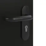 Detailansicht der Oberfläche von GARANT Rauchschutztür 0901-60 Black Resopal mit Lichtausschnitt LA-4 bandseitig