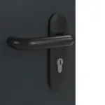 Detailansicht der Oberfläche von GARANT Rauchschutztür U12000SD Vulkanschwarz GHK08 mit Lichtausschnitt LA-4 bandseitig