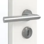 Detailansicht der Oberfläche von GARANT Schallschutztür Quer Authentic Bianco CePaL mit Lichtausschnitt LA-4 schlossseitig