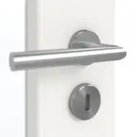 Detailansicht der Oberfläche von GARANT Schallschutztür Weißlack 9016 mit Lichtausschnitt LA-4 schlossseitig