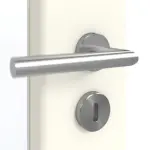 Detailansicht der Oberfläche von GARANT Schallschutztür W980ST15 Platinweiß GHK08 mit Lichtausschnitt LA-5 schlossseitig